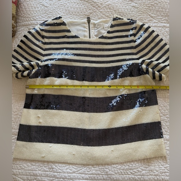 Veronica Beard Black Striped Sequin Boxy Crewneck Tee - Picture 10 of 12